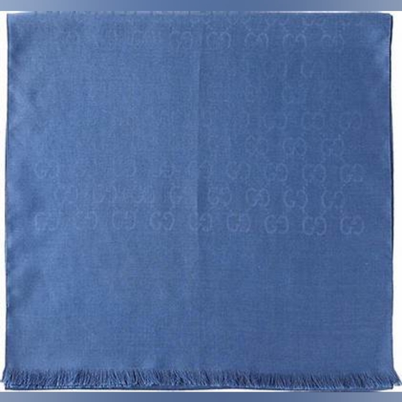 Gucci GG Logo Wool and Silk Scarf - Blue- 100% Authentic - Picture 4 of 9